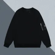 Prada White/Black Crew Neck Sweatshirt With Side Zipper Pocket For Modern Minimalist Style #A54268
