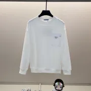 Prada White/Black Crew Neck Sweatshirt With Signature Logo Patch Pocket Design #A54415