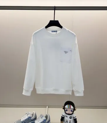 Prada White/Black Crew Neck Sweatshirt With Signature Logo Patch Pocket Design #A54415