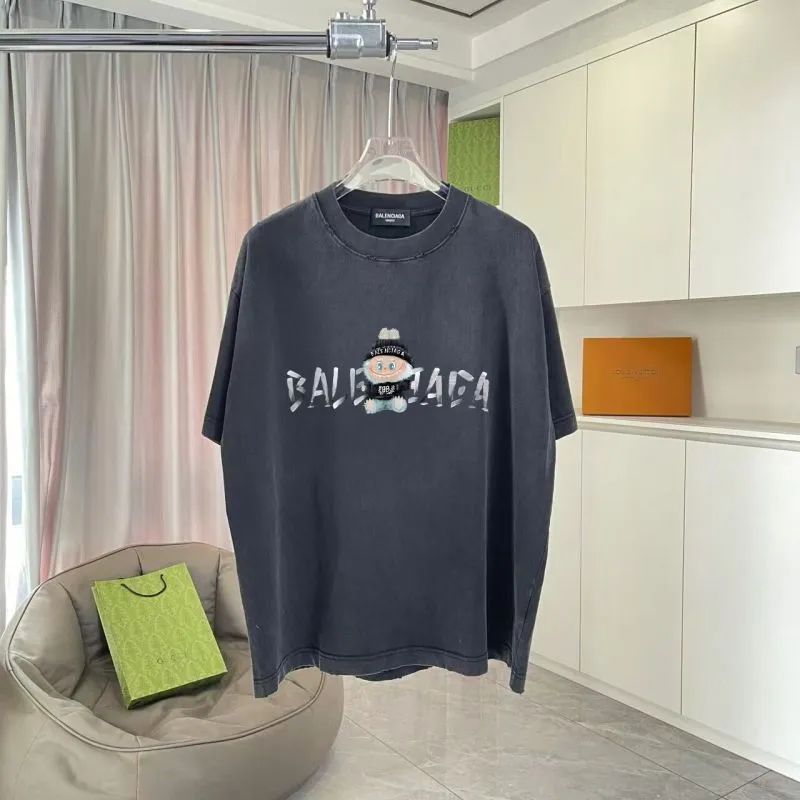 Vintage Washed Balenciaga T - Shirt With Cute Character And Brand Logo Print #A54409