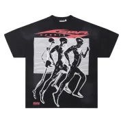 HELLSTAR Black T - Shirt With Running Figures Graphic And Star Sports Print Design #A54398