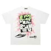 HELLSTAR White T - Shirt With Bold Flaming Graphic And Slogan Print Design #A54399