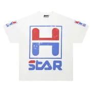 HELLSTAR White T - Shirt With Retro H - Star Graphic And Distressed Print Design #A54397