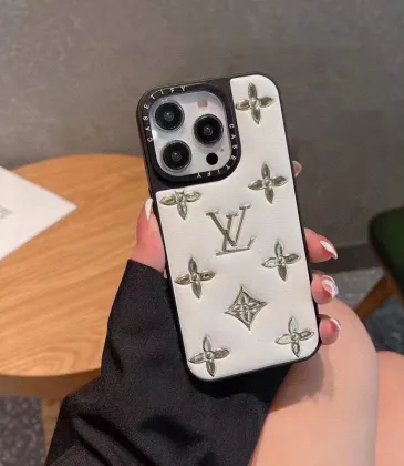 Chic LV - Inspired White Leather Phone Case With Metal Emblems For Fashionable Protection #A33067