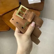 YSL Brown Suede Belt With Gold - Toned Buckle And Logo Charm For Chic Styling 3.0CM #99905603