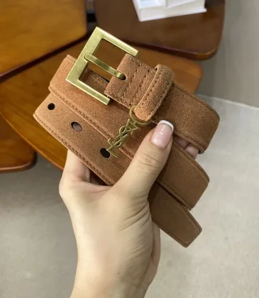 YSL Brown Suede Belt With Gold - Toned Buckle And Logo Charm For Chic Styling 3.0CM #99905603