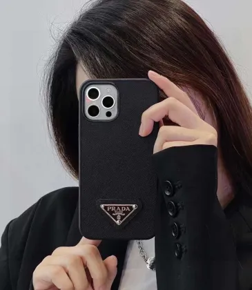 Sophisticated Black Prada Phone Case With Signature Logo For Elevated Tech Style #A24459
