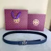 Tory Burch Navy Blue Textured Leather Belt With Silver Logo Buckle For Elegant Outfit Accents 2.5CM #99905621