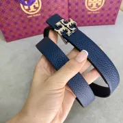 Tory Burch Navy Blue Textured Leather Belt With Silver Logo Buckle For Elegant Outfit Accents 2.5CM #99905621
