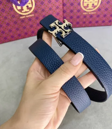 Tory Burch Navy Blue Textured Leather Belt With Silver Logo Buckle For Elegant Outfit Accents 2.5CM #99905621