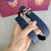 Tory Burch Navy Blue Textured Leather Belt With Silver Logo Buckle For Elegant Outfit Accents 2.5CM #99905621