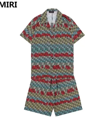 AMIRI Colorful Striped Monogram Shirt And Shorts Set For Vibrant Summer Fashion #999928237