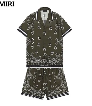 AMIRI Olive Bandana Print Shirt And Shorts Set For Stylish Summer Outfits #999928240