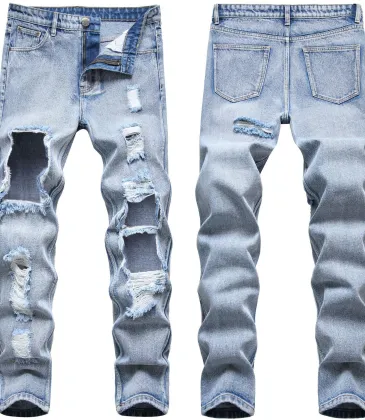 Balmain Style Light Blue Distressed Ripped Skinny Jeans for Fashion - Forward Looks #99904321