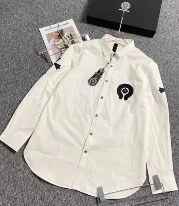 Chrome Hearts Shirts Elegant White Shirt With Distinctive Black Embroideries And Pendant Accent #999919237