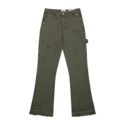 Gallery Dept Olive Green Flared Jeans Distressed Military Inspired Denim #A45147