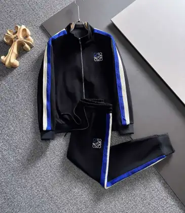 Stylish Loewe Black Tracksuit With Blue And White Stripes And Logo For Trendy Casual Wear #A30148