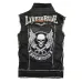 Men's Distressed Denim Vest With Biker Patches And Skull Emblem For Edgy Style #999923258