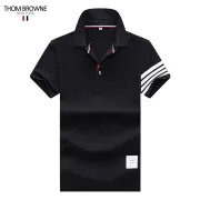 Thom Browne Black Polo Shirt With Signature Striped Accents For Sophisticated Style #9873642