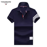 Thom Browne Navy Polo Shirt With Iconic Striped Details For Timeless Style #9873643