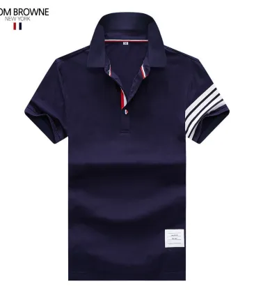 Thom Browne Navy Polo Shirt With Iconic Striped Details For Timeless Style #9873643