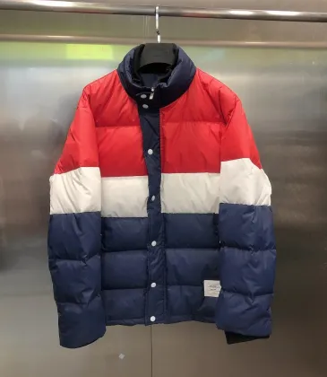 Thom Browne Inspired Color Block Puffer Jacket With High Neck And Button Closure For Winter #999918377
