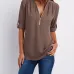 V-neck zipper large size women's long-sleeved sleeves loose chiffon shirt (S-5XL) #9116411