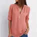 V-neck zipper large size women's long-sleeved sleeves loose chiffon shirt (S-5XL) #9116411