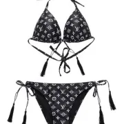 Louis Vuitton Black Monogram Bikini Set With Tassel Details For Luxe Beach Style #9120033