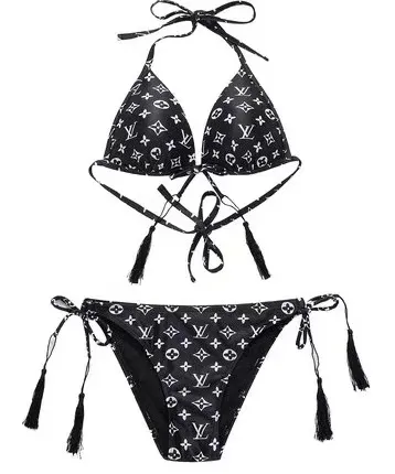 Louis Vuitton Black Monogram Bikini Set With Tassel Details For Luxe Beach Style #9120033