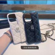Chanel Quilted Leather iPhone Cases With Chain Straps And CC Logo #A40748
