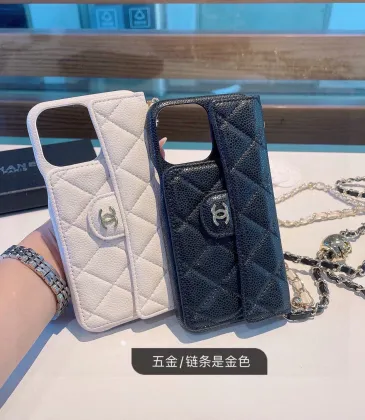 Chanel Quilted Leather iPhone Cases With Chain Straps And CC Logo #A40748