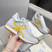 Chic Loewe Sneakers With Gray Base And Vibrant Yellow Bow Design For Trendy Outfits Unisex Shoes #A30343