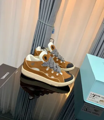 Fashionable Lanvin Sneakers In Brown With Distinctive Zigzag Laces And Retro Design Unisex Shoes #A30439