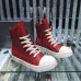 Striking Red Rick Owens DRKSHDW High - Top Boots With White Accents For Edgy Style #A26937