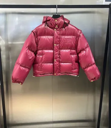 Chic Celine Shiny Red Puffer Jacket With Hood And Brand Logo For Winter Fashion #A31472