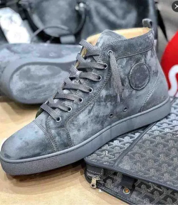 Christian Louboutin New Grey/Blue Suede Genuine Leather Sneakers Shoes High Top Famous Brands Red Bottom Sneaker Shoes Men Women Causal Party Dress Wedding #9874154