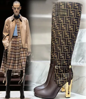 Fendi Women's Knee   High Boots  Iconic FF Monogram with Gold Heel Detail for Luxury Fashion Lovers #A56297