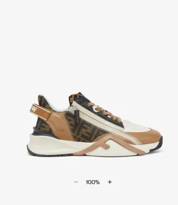 Fendi Flow Trainers Brown FF jacquard and beige leather low-tops #A61128