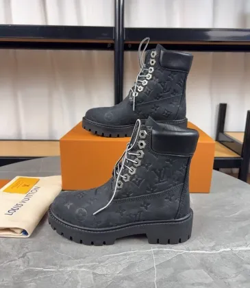 Louis Vuitton x Timberland  Black Monogram Leather Boots for Louis Vuitton Unisex Shoes 3.5CM #A44155