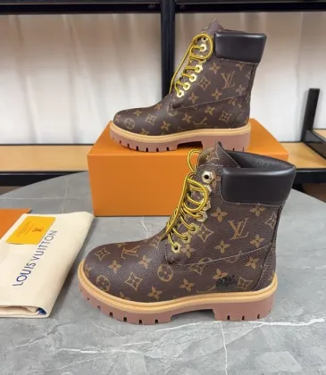 Louis Vuitton x Timberland Monogram Leather Unisex Boots – Limited Edition High-Top Rugged Fashion Footwear - 3.5CM