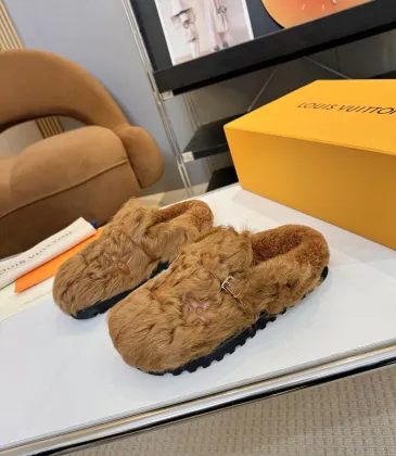 Louis Vuitton Cozy Fluffy Slippers with Leather Straps and Brand Embellishments #A54593