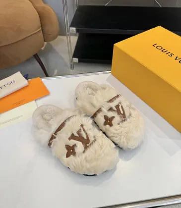 Louis Vuitton Cozy Fluffy Slippers with Leather Straps and Brand Embellishments #A54596