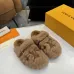 Louis Vuitton Cozy Fluffy Slippers with Leather Straps and Brand Embellishments #A54597