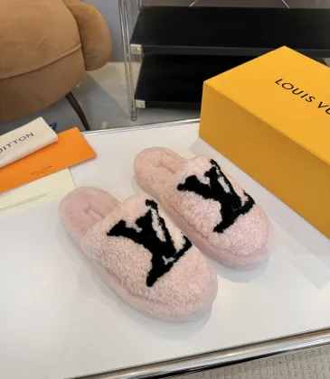Louis Vuitton Cozy Fluffy Slippers with Leather Straps and Brand Embellishments #A54601