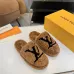 Louis Vuitton Cozy Fluffy Slippers with Leather Straps and Brand Embellishments #A54602