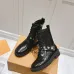 Louis Vuitton Shiny Black Ankle Boots with Lace-Up, Zipper and Decorative Straps #A54603