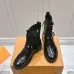 Louis Vuitton Shiny Black Ankle Boots with Lace-Up, Zipper and Decorative Straps #A54603