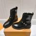 Louis Vuitton Shiny Black Ankle Boots with Lace-Up, Zipper and Decorative Straps #A54603