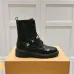 Louis Vuitton Shiny Black Ankle Boots with Lace-Up, Zipper and Decorative Straps #A54603